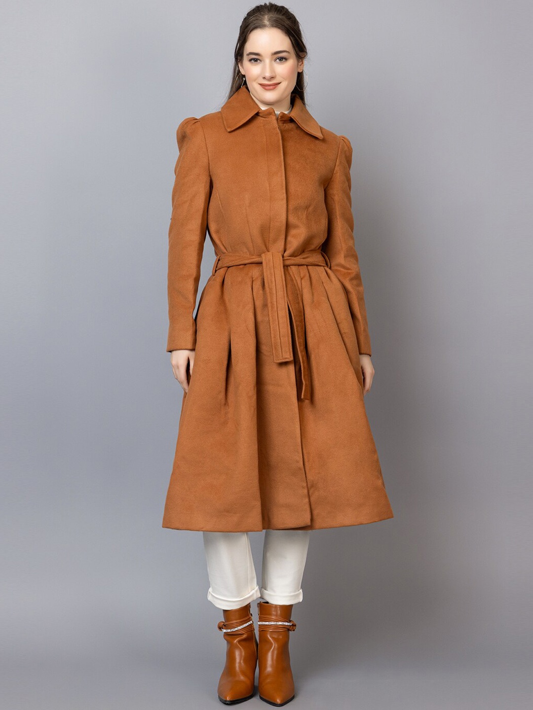 

CHKOKKO Spread CollarWoolen Wrap Coat, Camel brown