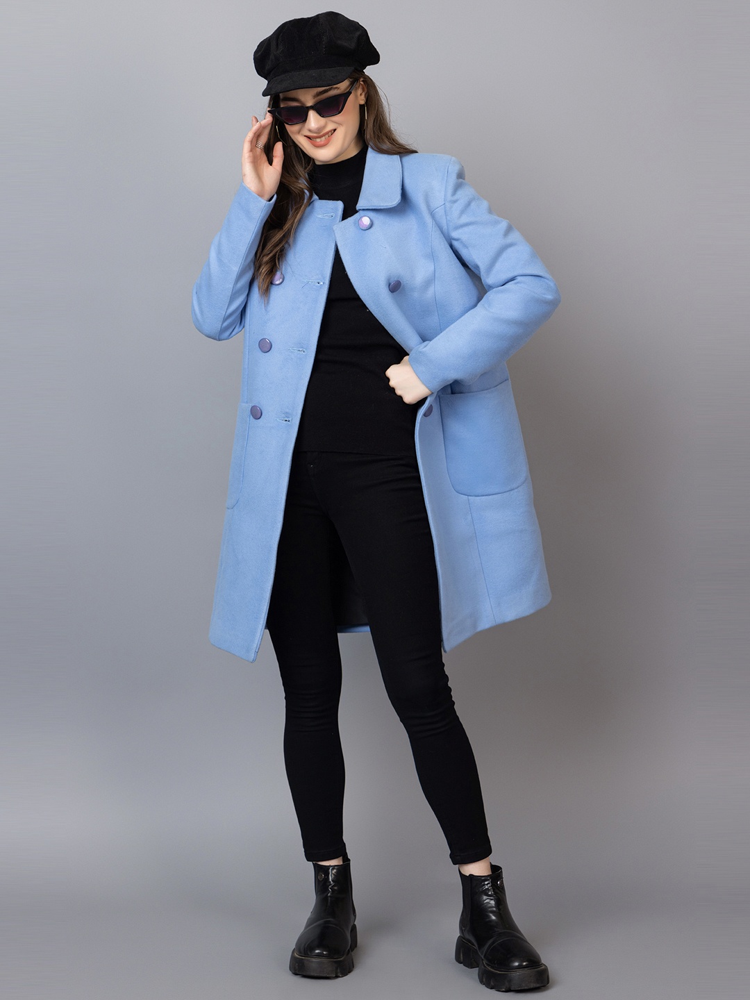 

CHKOKKO Peter Pan Collar Longline Trench Coat, Blue