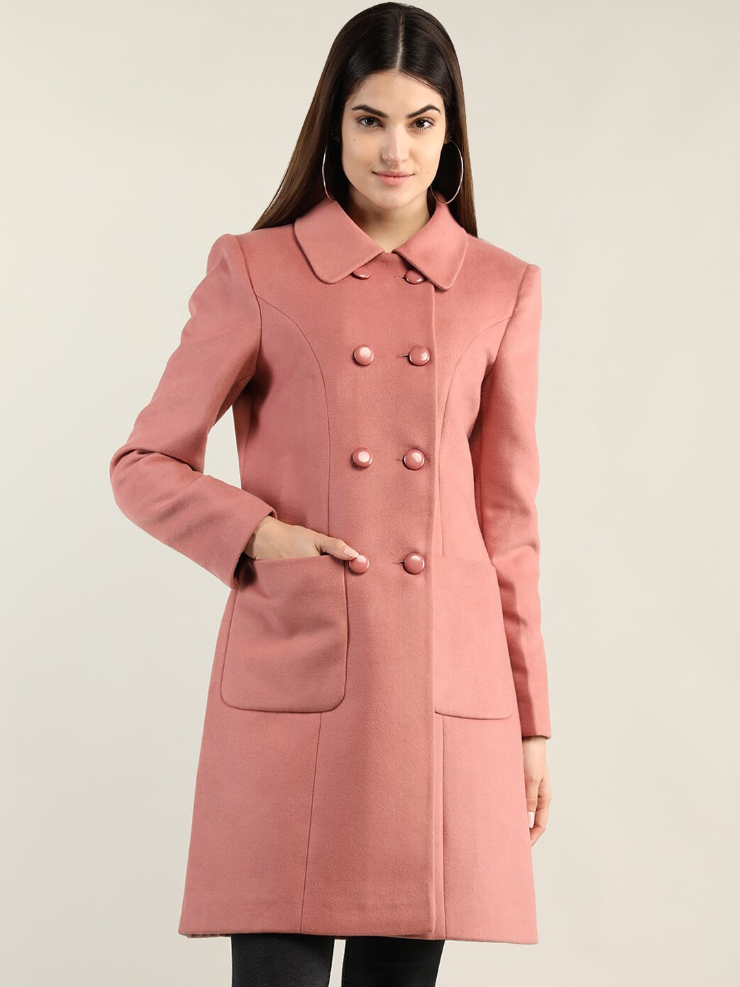 

CHKOKKO Spread Collar Longline Winter Overcoat, Pink