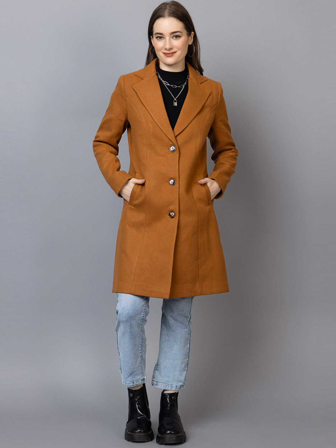 

CHKOKKO Longline Winter Wool Overcoats, Camel brown