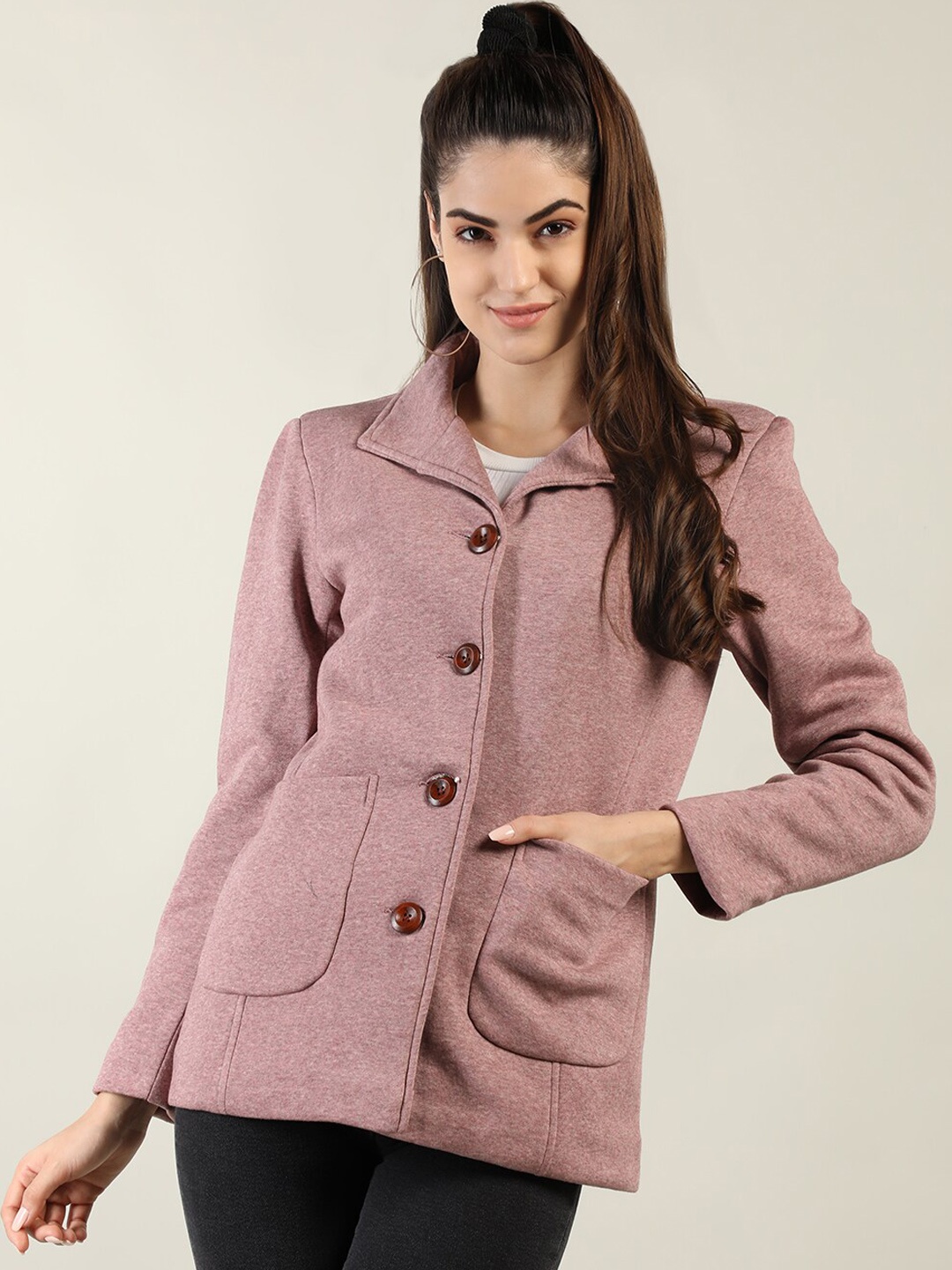 

CHKOKKO Spread Collar Winter Overcoat, Pink