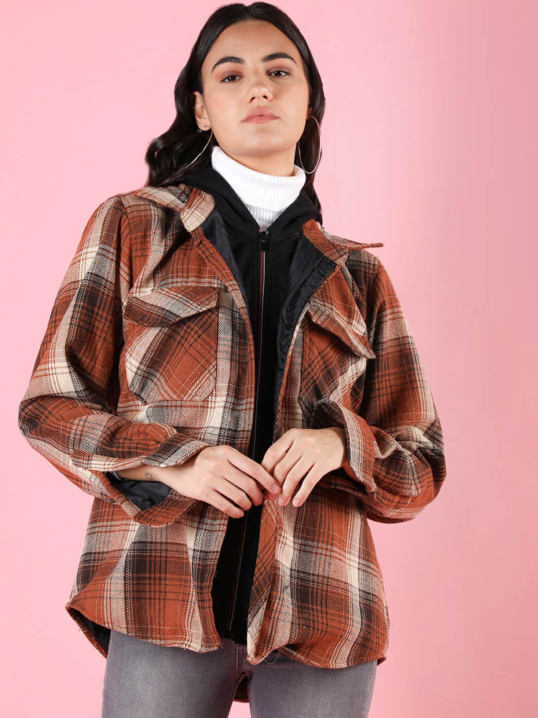

CHKOKKO Checked Spread Collar Tailored Jacket, Rust