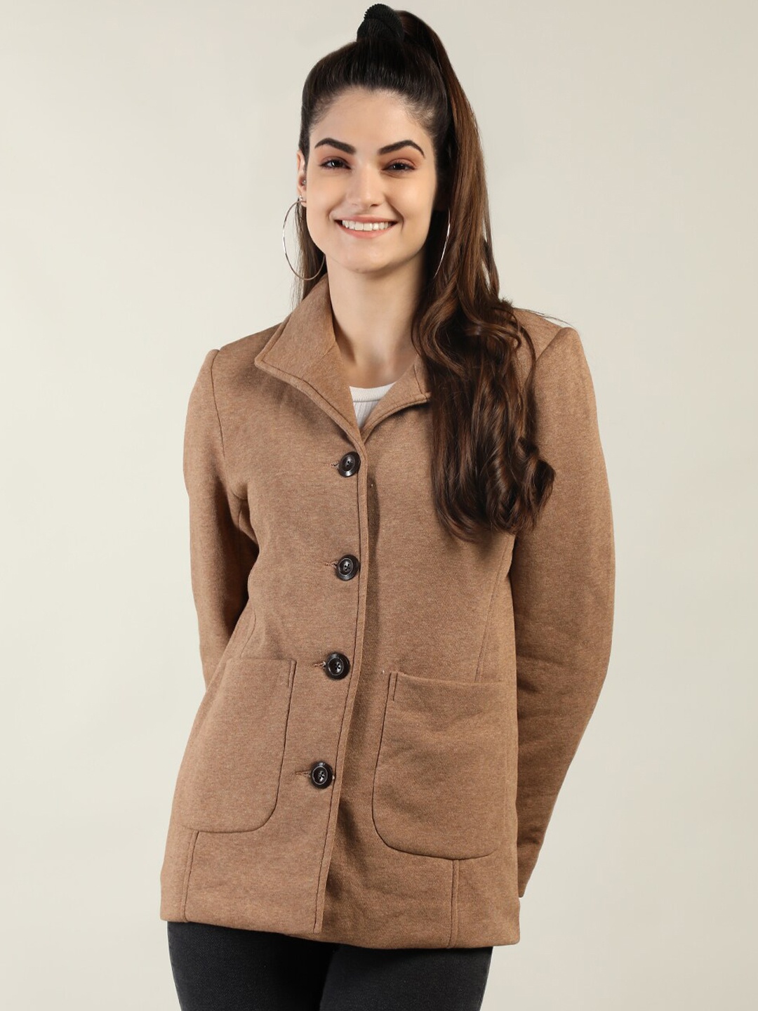 

CHKOKKO Spread Collar Winter Overcoat, Brown