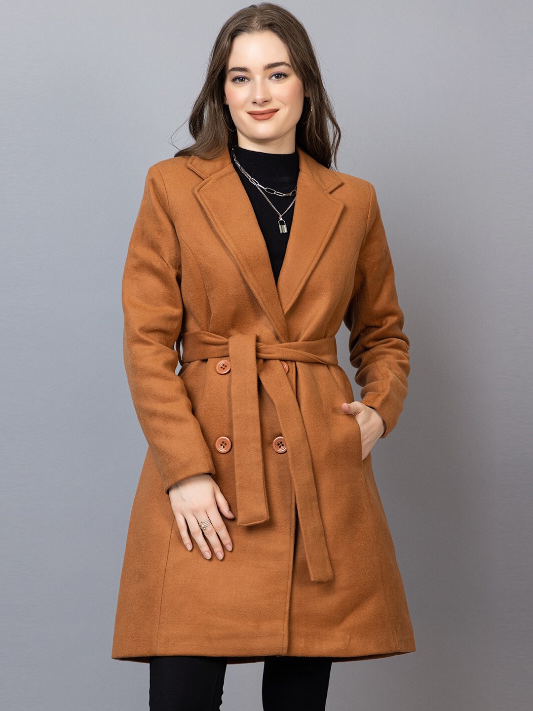 

CHKOKKO Long Sleeves Winter Overcoat, Brown