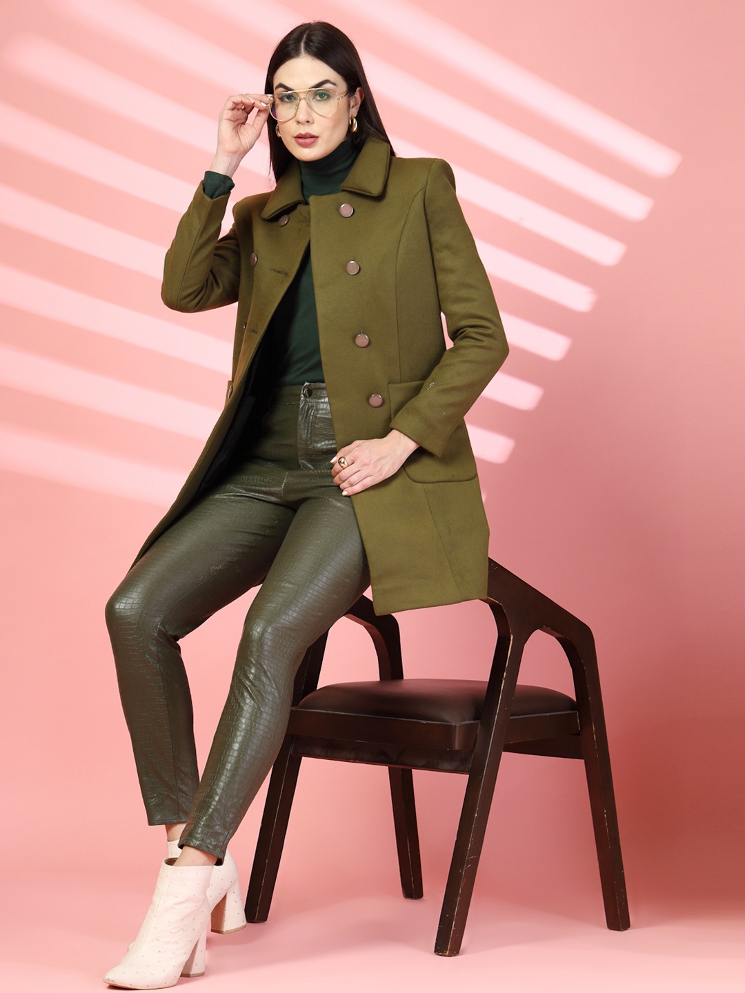 

CHKOKKO Spread Collar Winter Overcoat, Olive