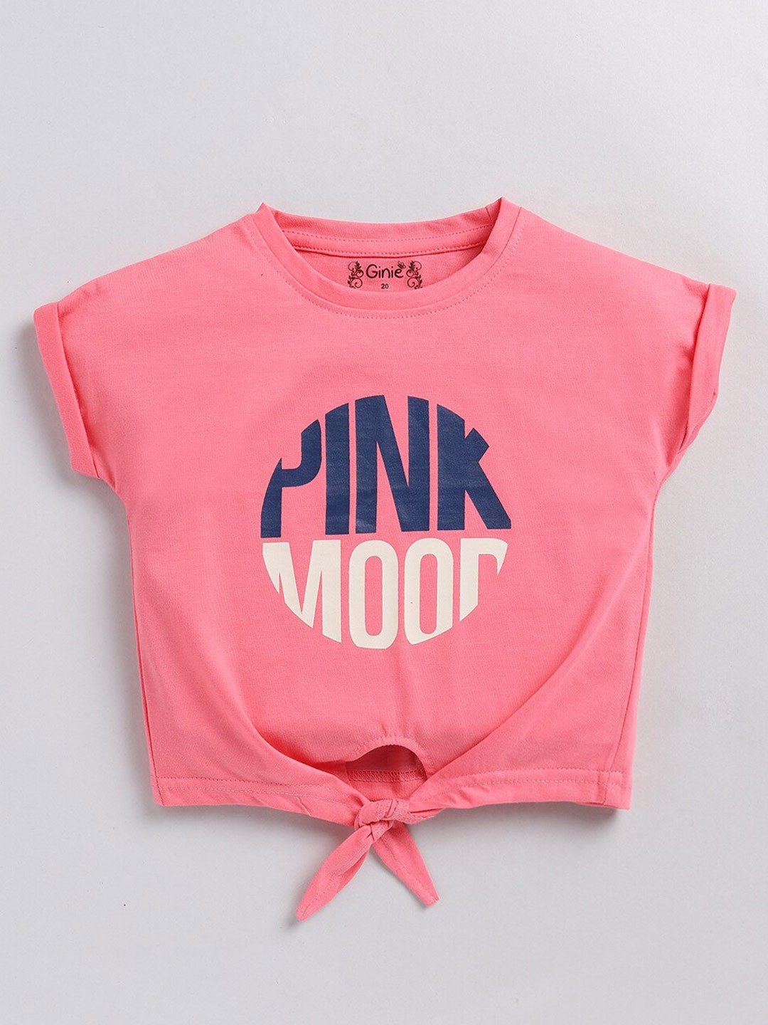 

Ginie Girls Typography Printed Extended Sleeves Tie-Ups Detail Top, Pink