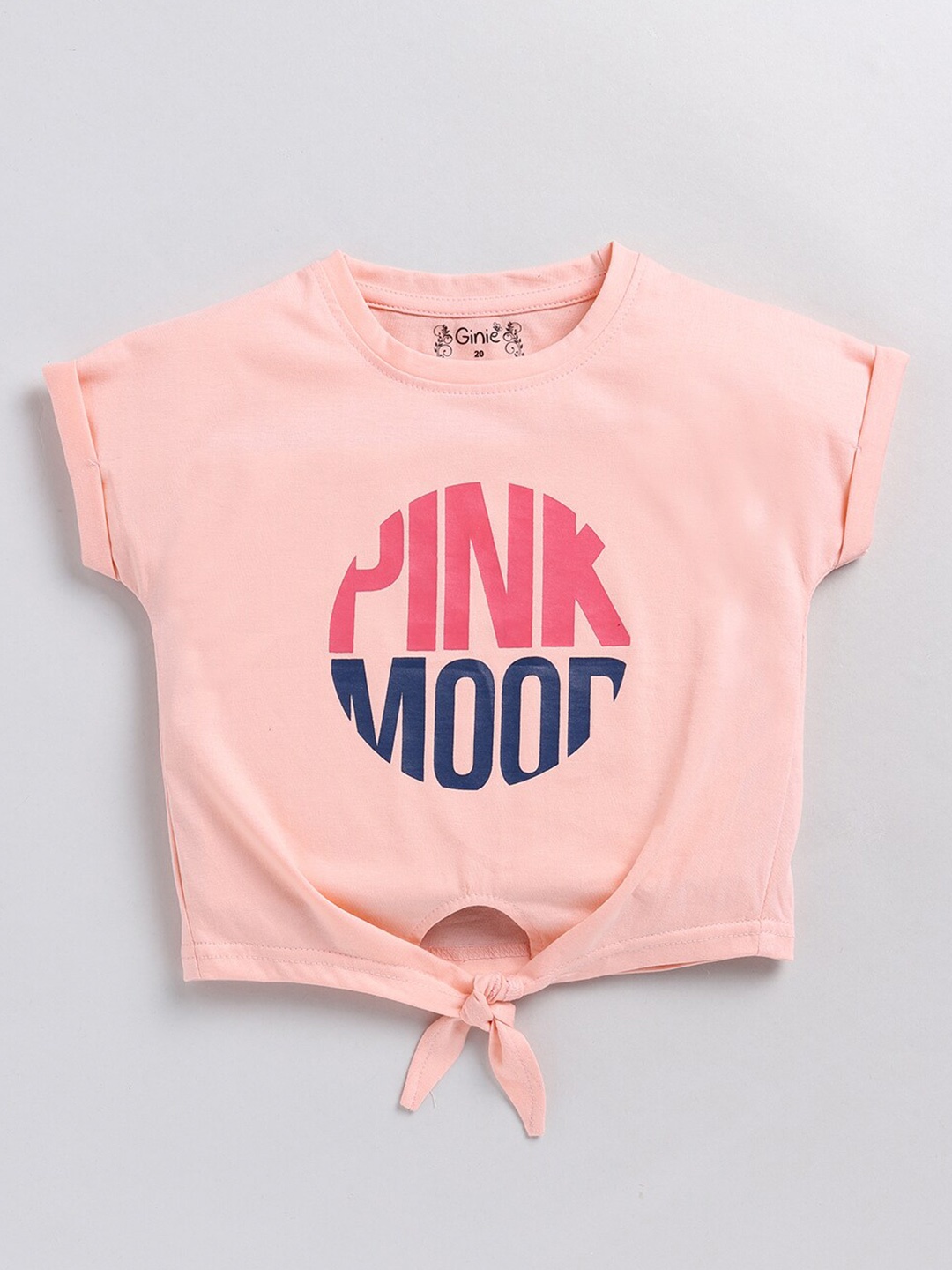 

Ginie Girls Typography Printed Extended Sleeves Tie-Ups Regular Top, Peach