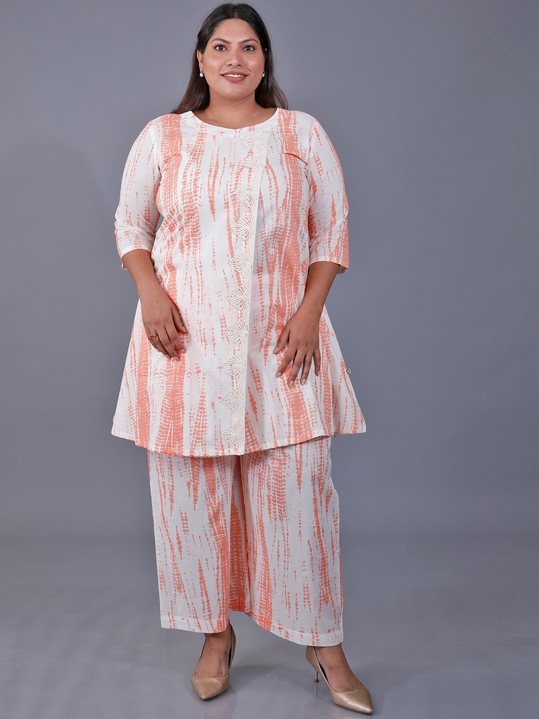 

Fabnest Curve Plus Size Abstract Printed Pure Cotton A-Line Kurta With Palazzos, White