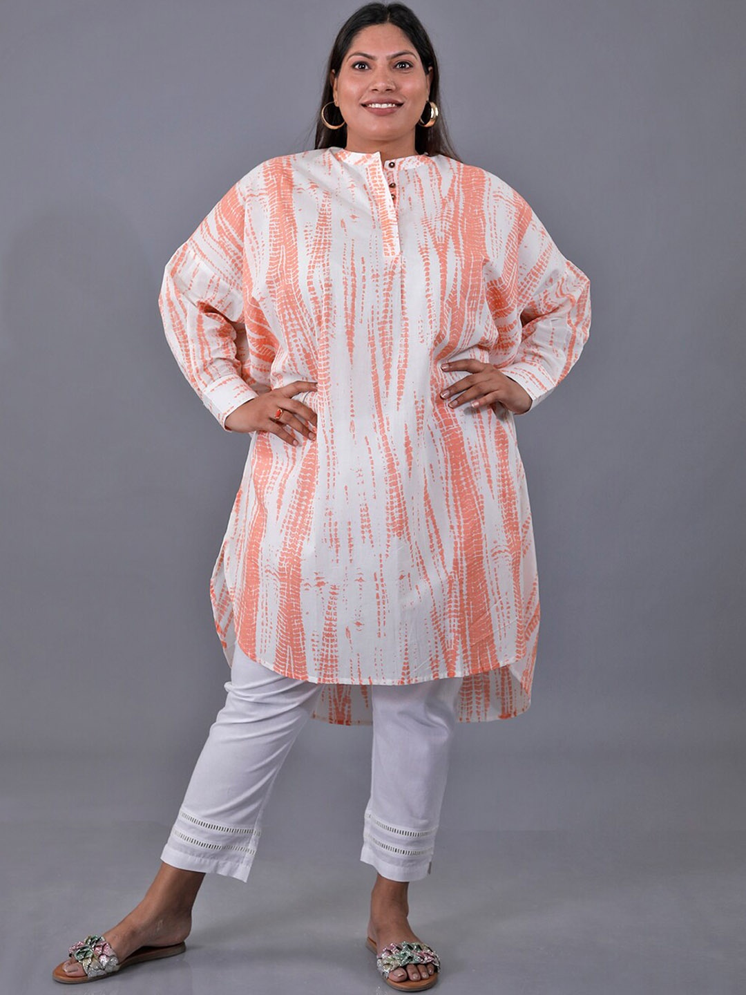 

Fabnest Curve Plus Size Abstract Printed Pure Cotton A-Line Kurta With Trousers, White