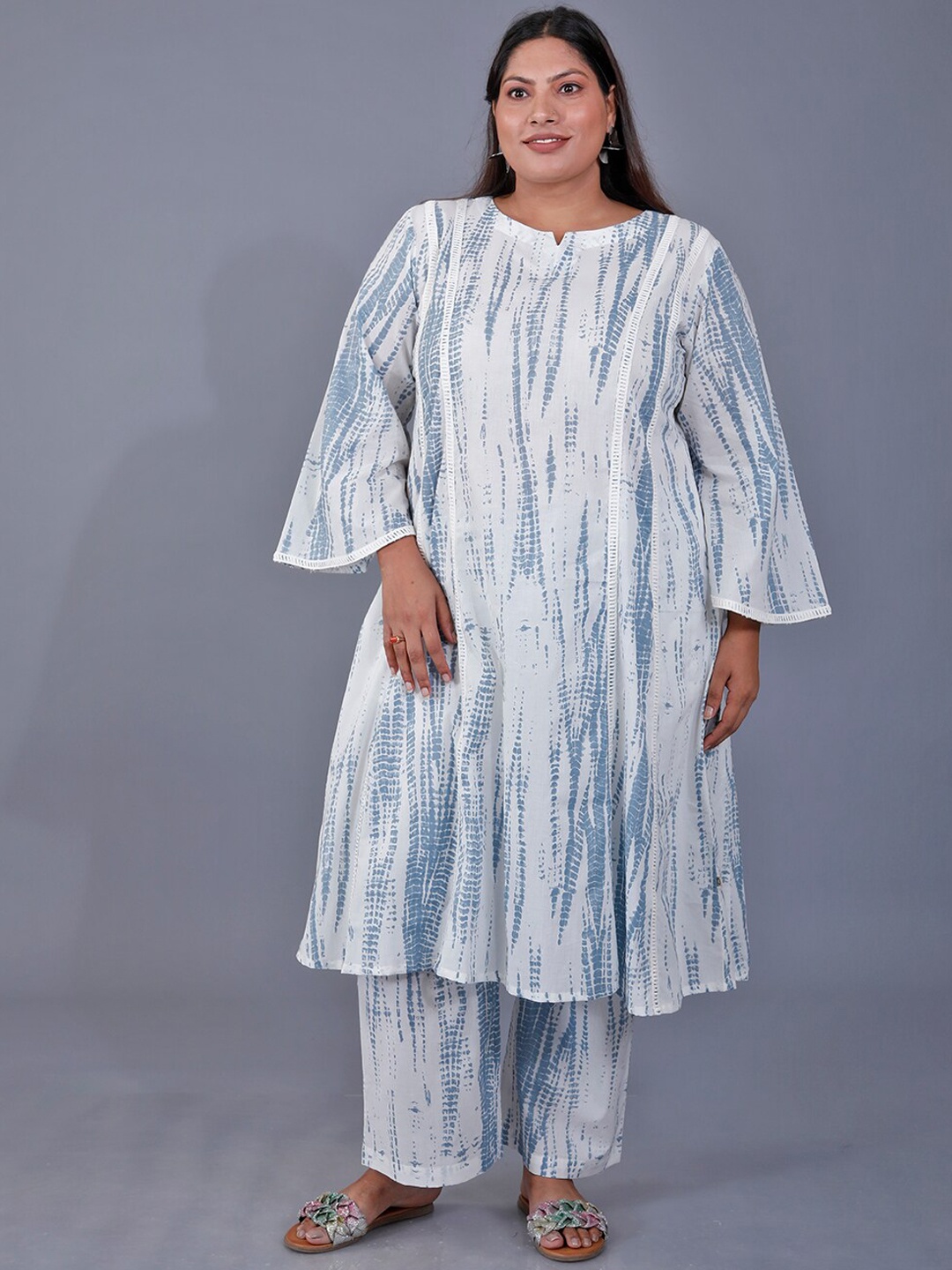 

Fabnest Curve Abstract Printed Pure Cotton A Line Kurta with Trousers, Grey