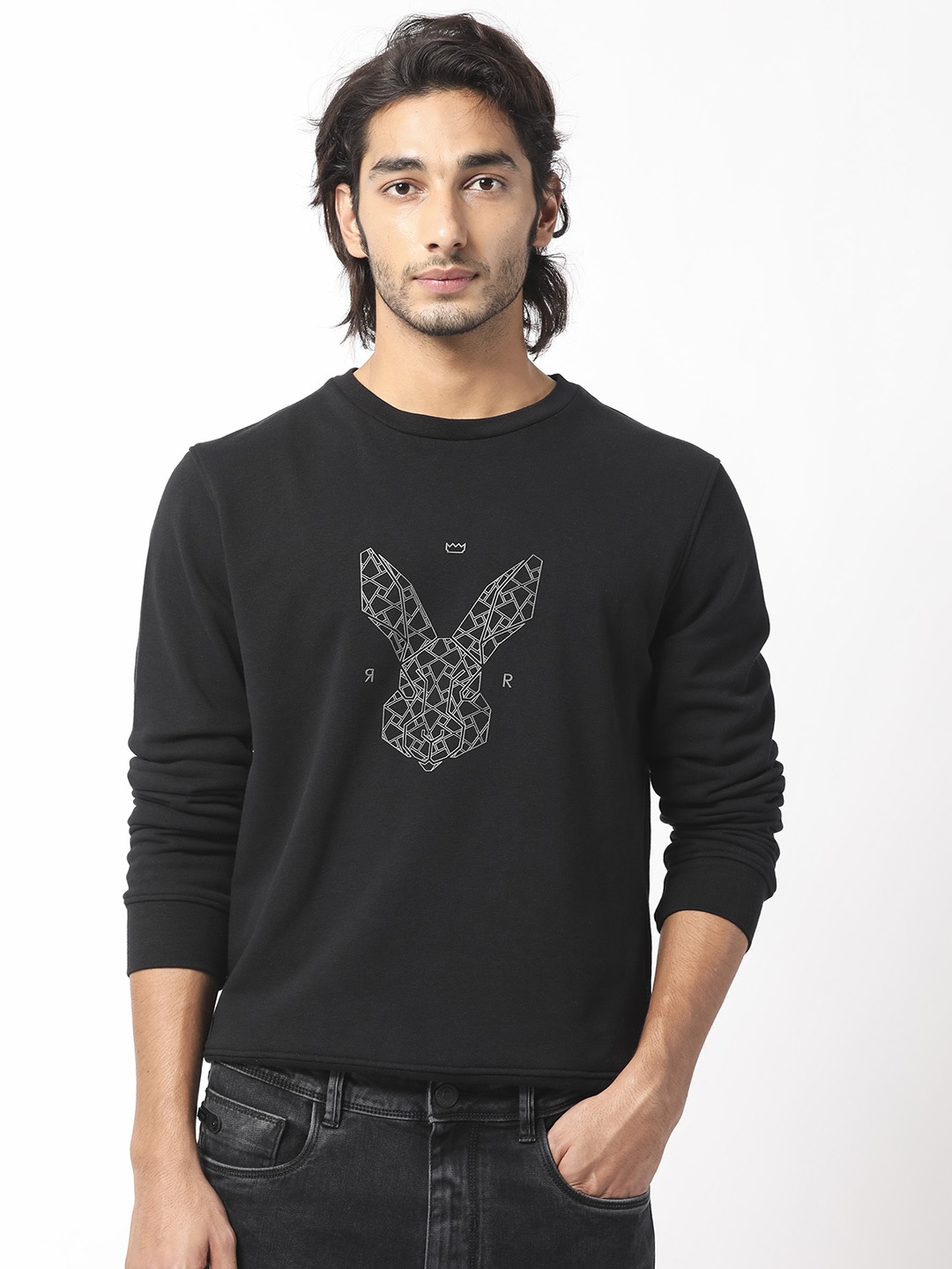 

RARE RABBIT Men Petraa Graphic Printed Sweatshirt, Black