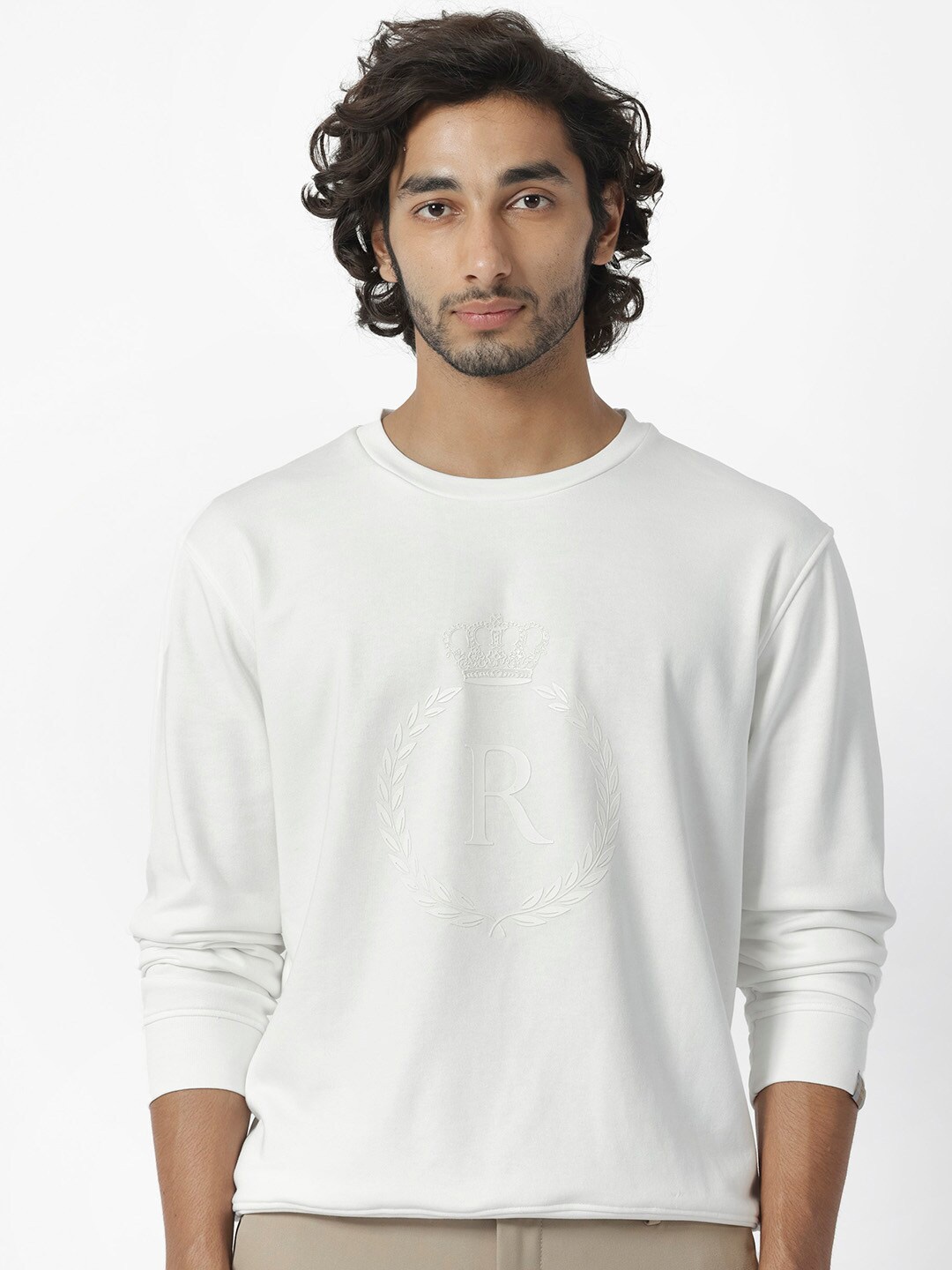 

RARE RABBIT Men Staple Graphic Print Sweatshirt, Off white