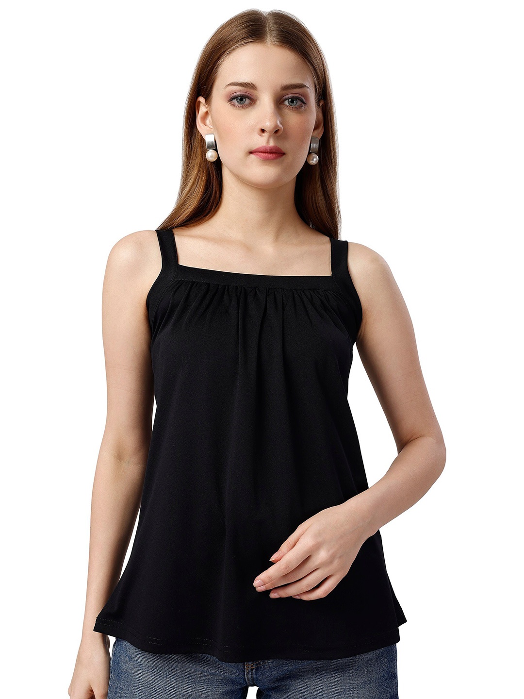 

VENISA Shoulder Straps Top, Black