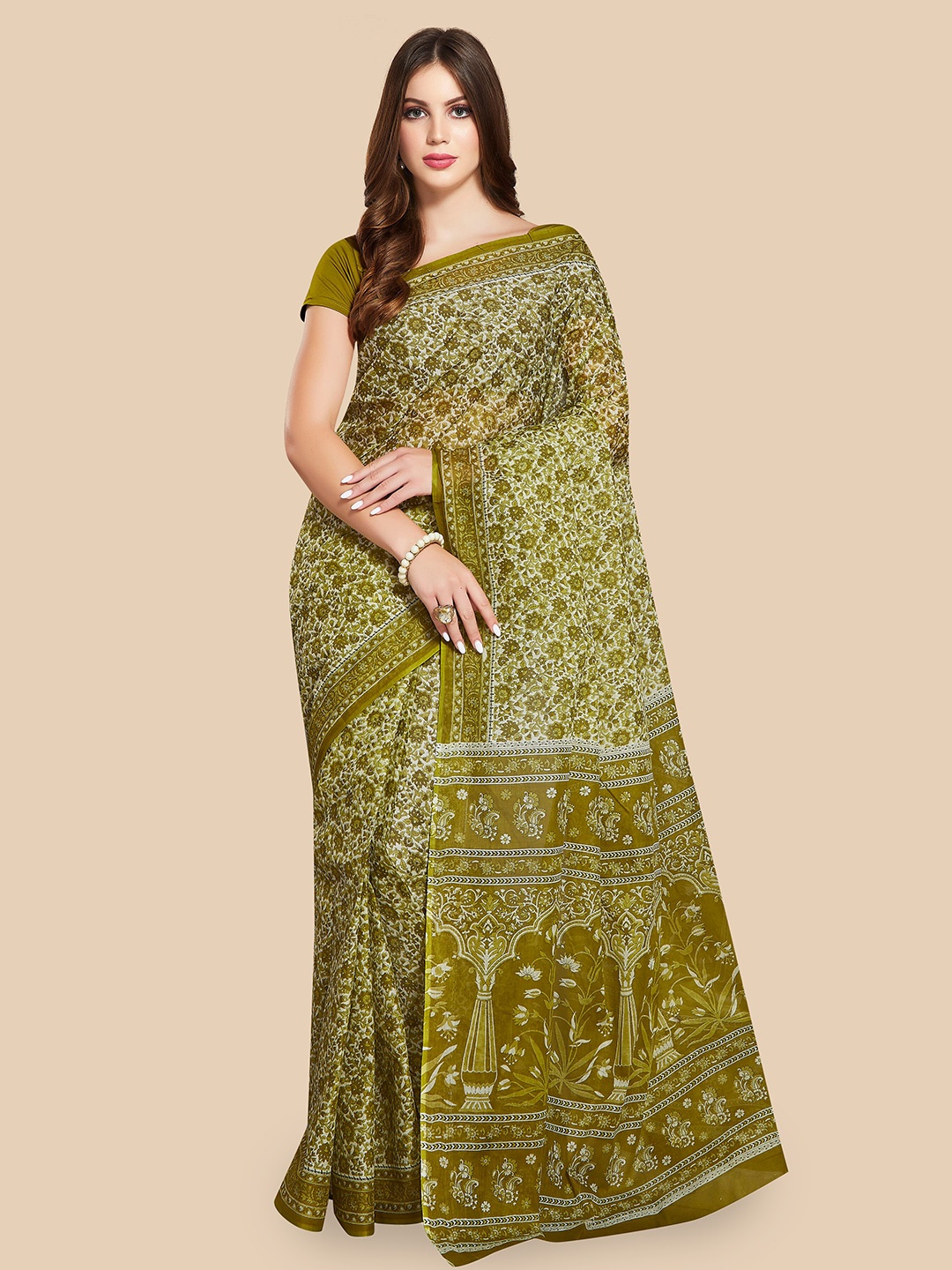 

Rani Saahiba Ethnic Motifs Pure Cotton Saree, Green