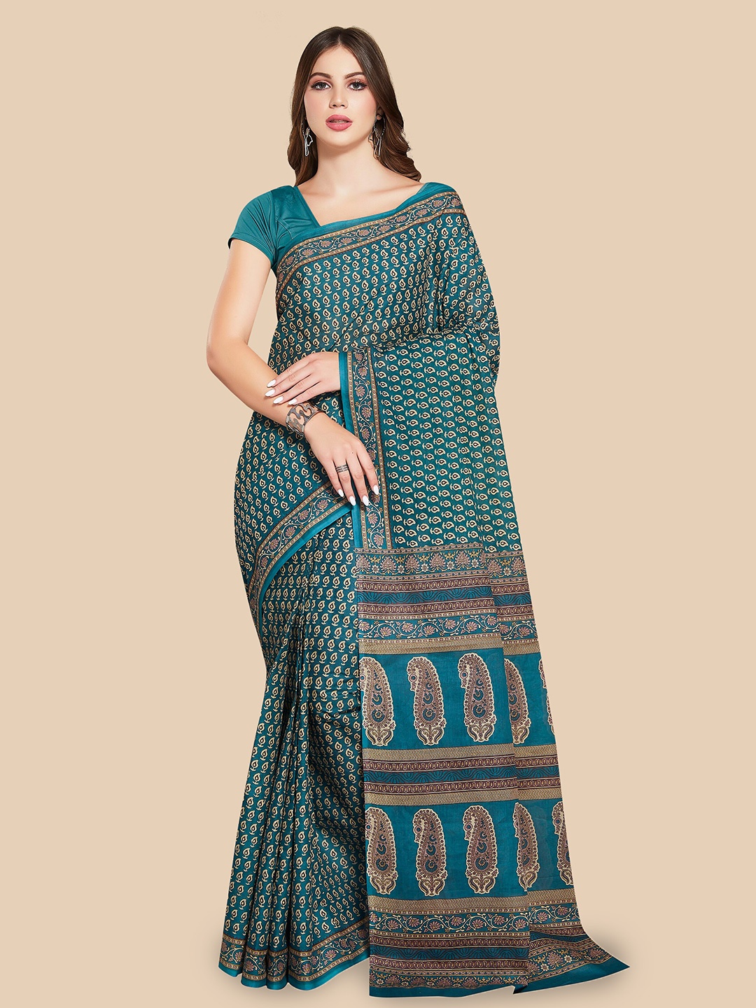 

Rani Saahiba Pure Cotton Dabu Saree, Blue