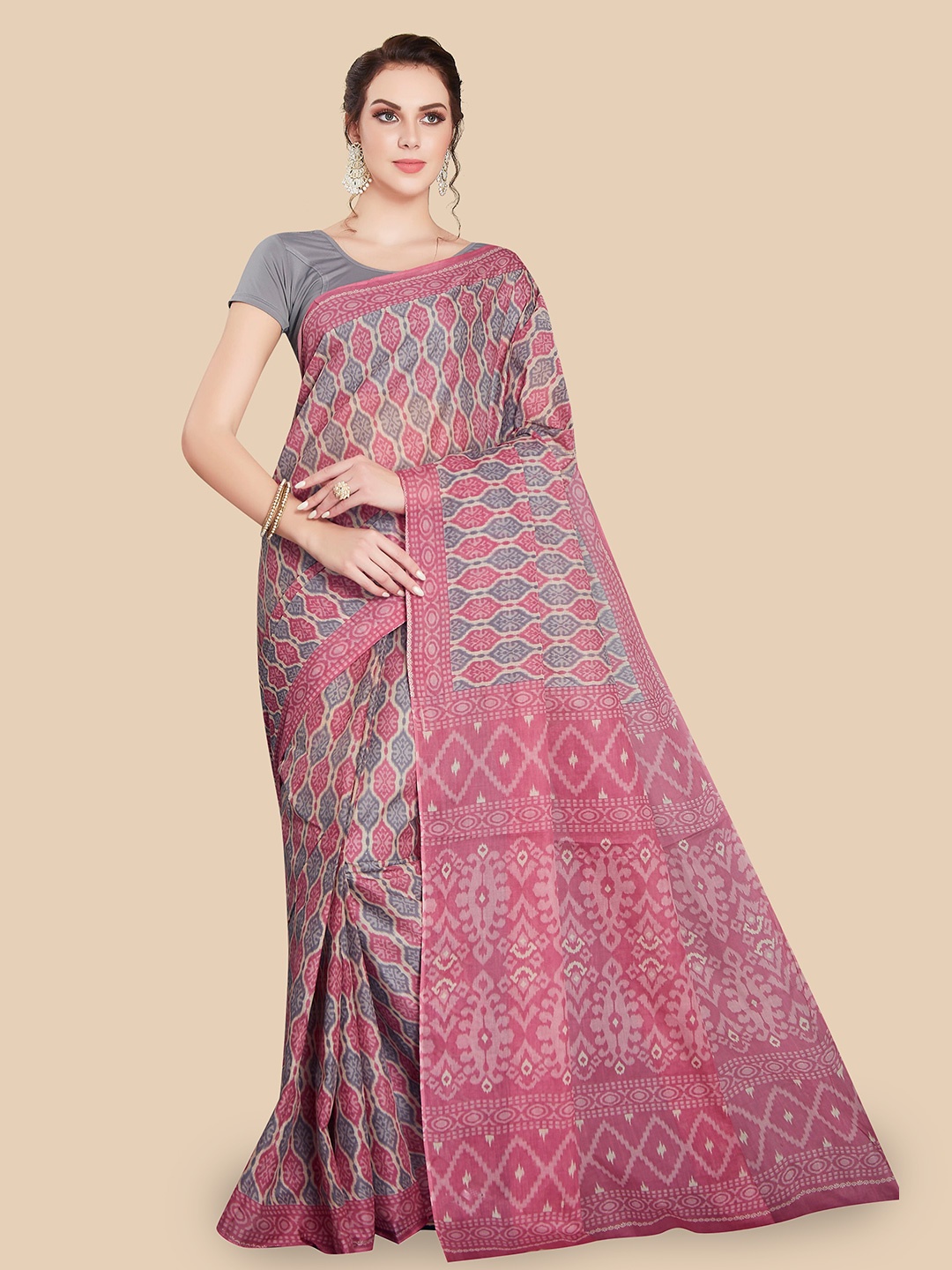 

Rani Saahiba Ethnic Motifs Pure Cotton Sambalpuri Saree, Pink