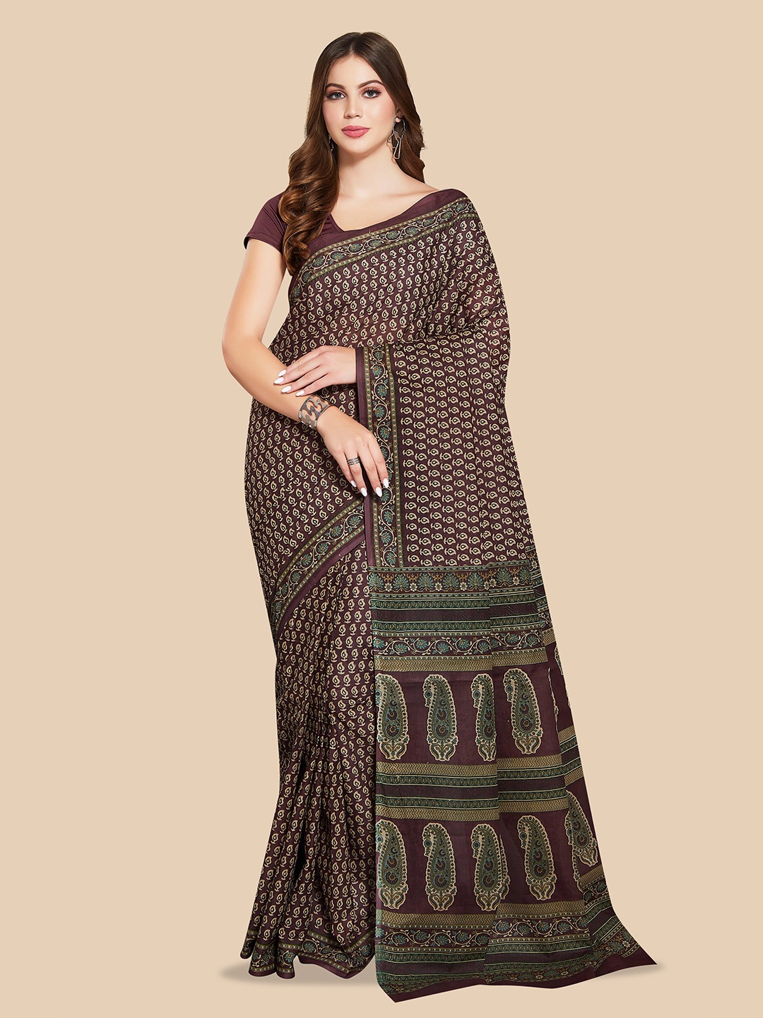 

Rani Saahiba Dabu Printed Pure Cotton Saree, Maroon