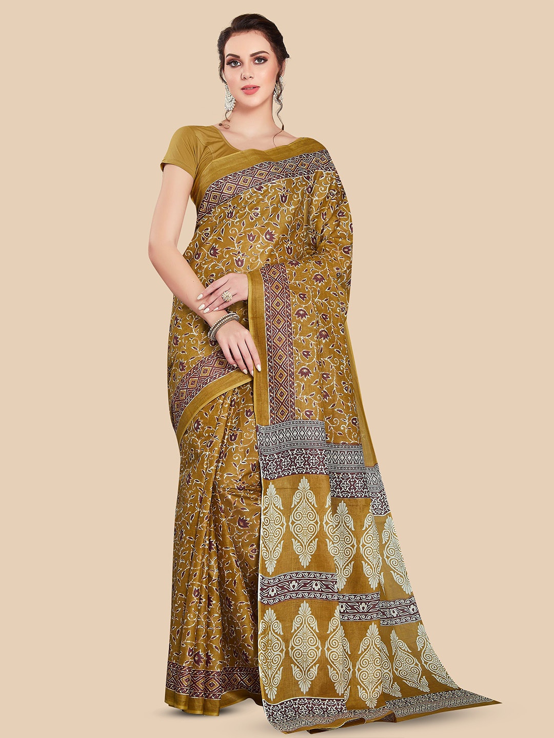 

Rani Saahiba Floral Printed Pure Cotton Saree, Green