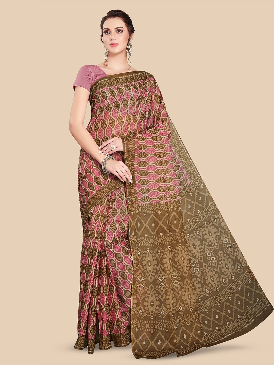 

Rani Saahiba Ethnic Motifs Printed Pure Cotton Saree, Brown