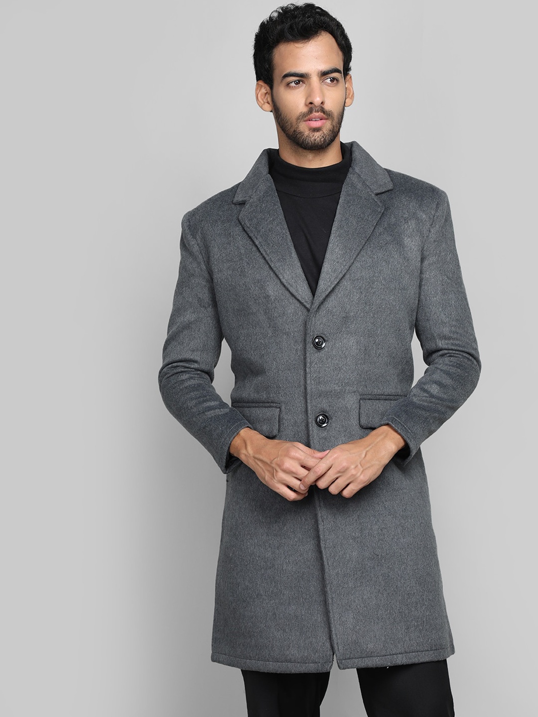 

CHKOKKO Notched Lapel Overcoat, Grey