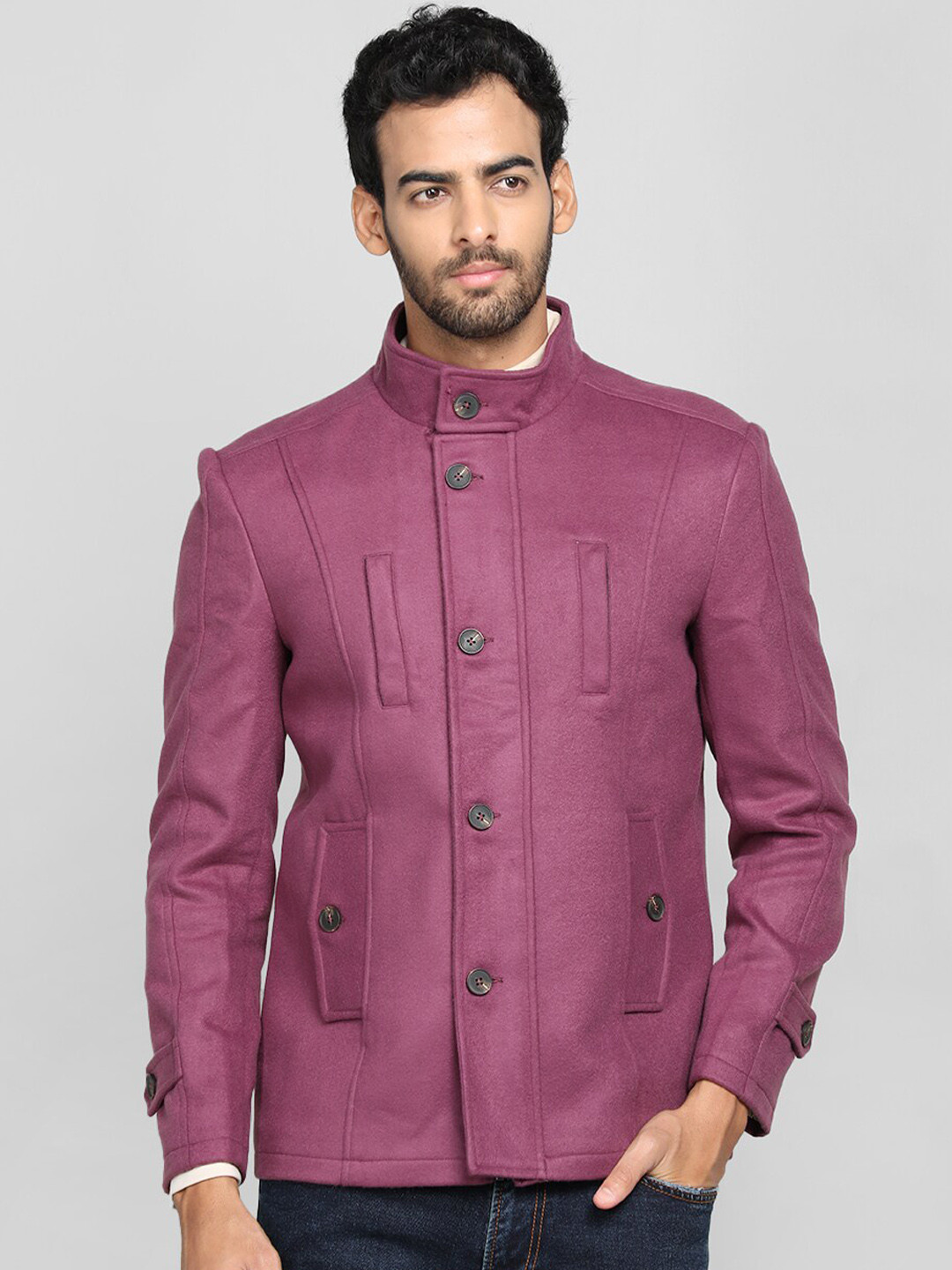 

CHKOKKO Stand Collar Overcoat Coat, Purple