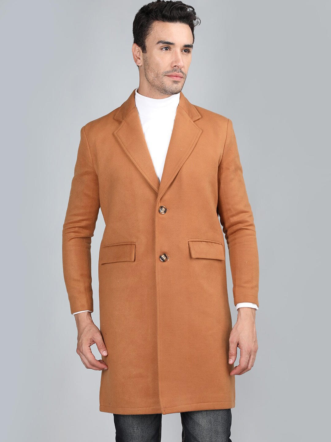 

CHKOKKO Single Breasted Overcoat, Camel brown
