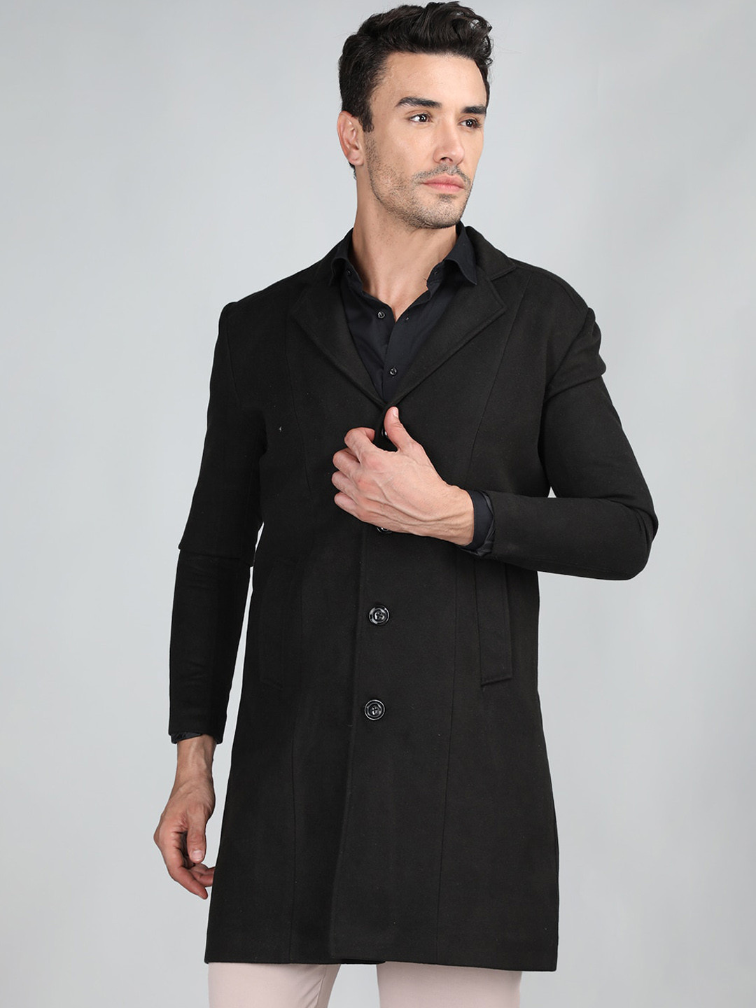 

CHKOKKO Single Breasted Overcoat, Black