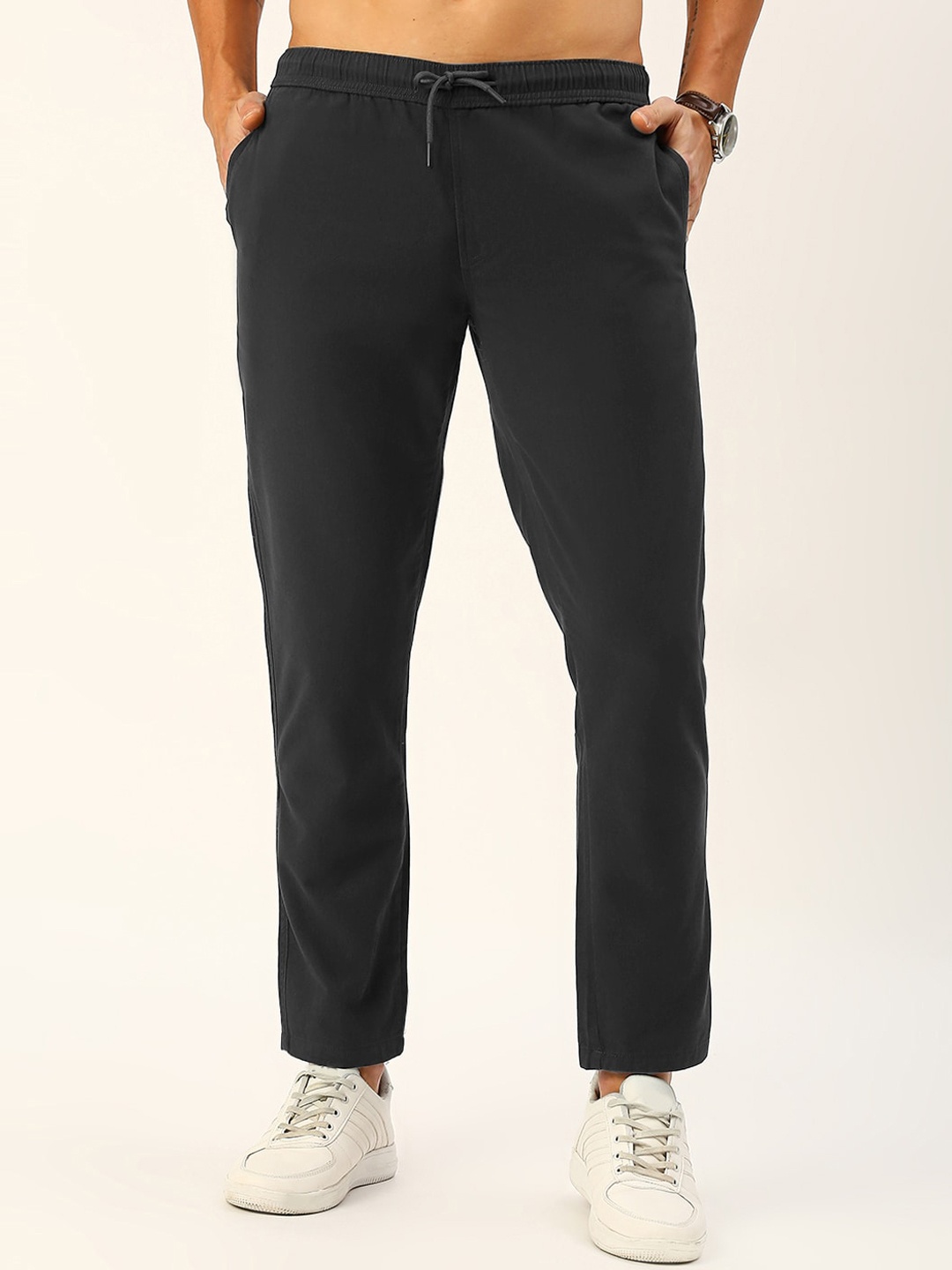 

Metronaut Men Smart Slim Fit Mid-Rise Easy Wash Regular Trousers, Grey