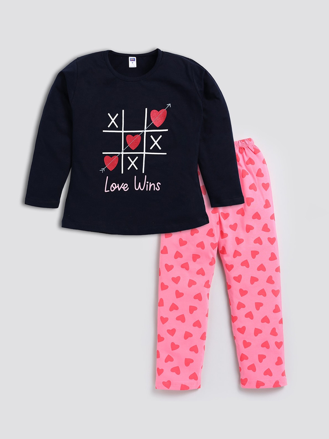 

Nottie Planet Girls Printed Pure Cotton T-Shirt With Trousers, Navy blue