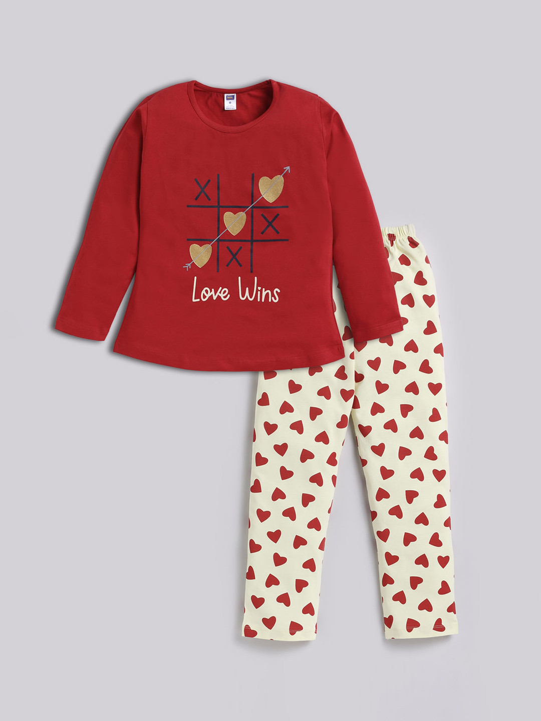 

Nottie Planet Girls Graphic Printed Pure Cotton T-Shirt With Trousers, Red