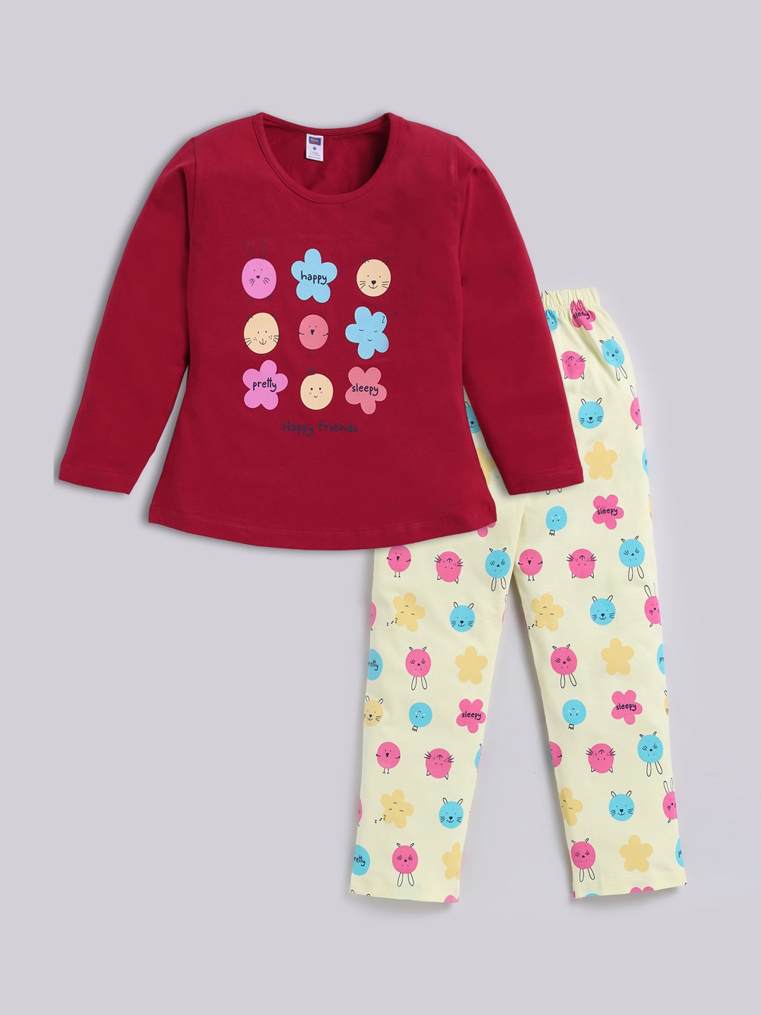 

Nottie Planet Girls Floral Printed Pure Cotton Night suit, Red