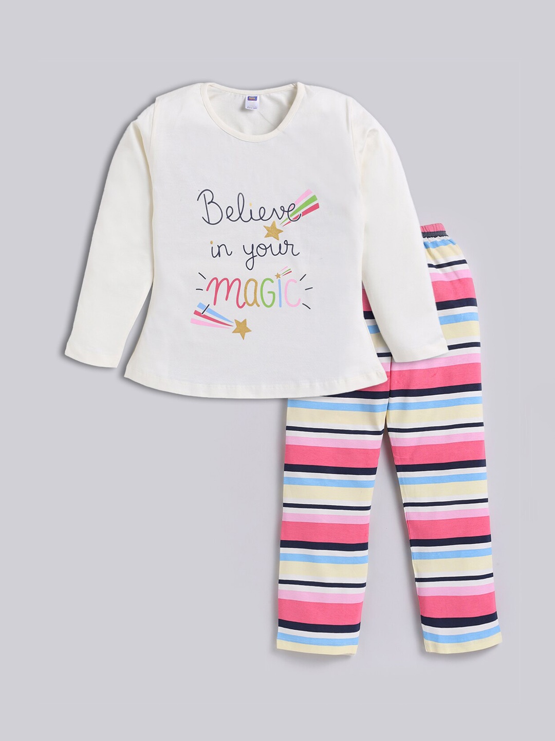 

Nottie Planet Girls Typography Printed Pure Cotton T-Shirt With Trousers, Yellow