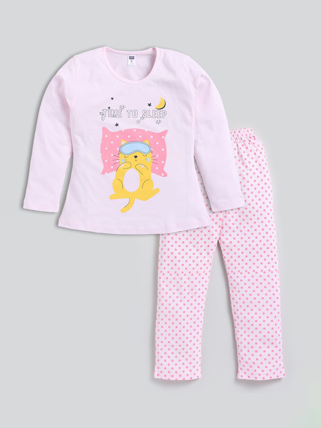 

Nottie Planet Girls Printed Pure Cotton Night suit, Pink