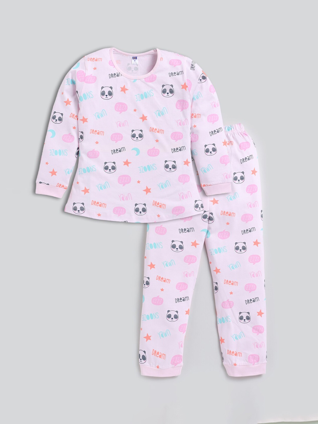 

Nottie Planet Girls Printed Pure Cotton T-Shirt With Trousers, Pink