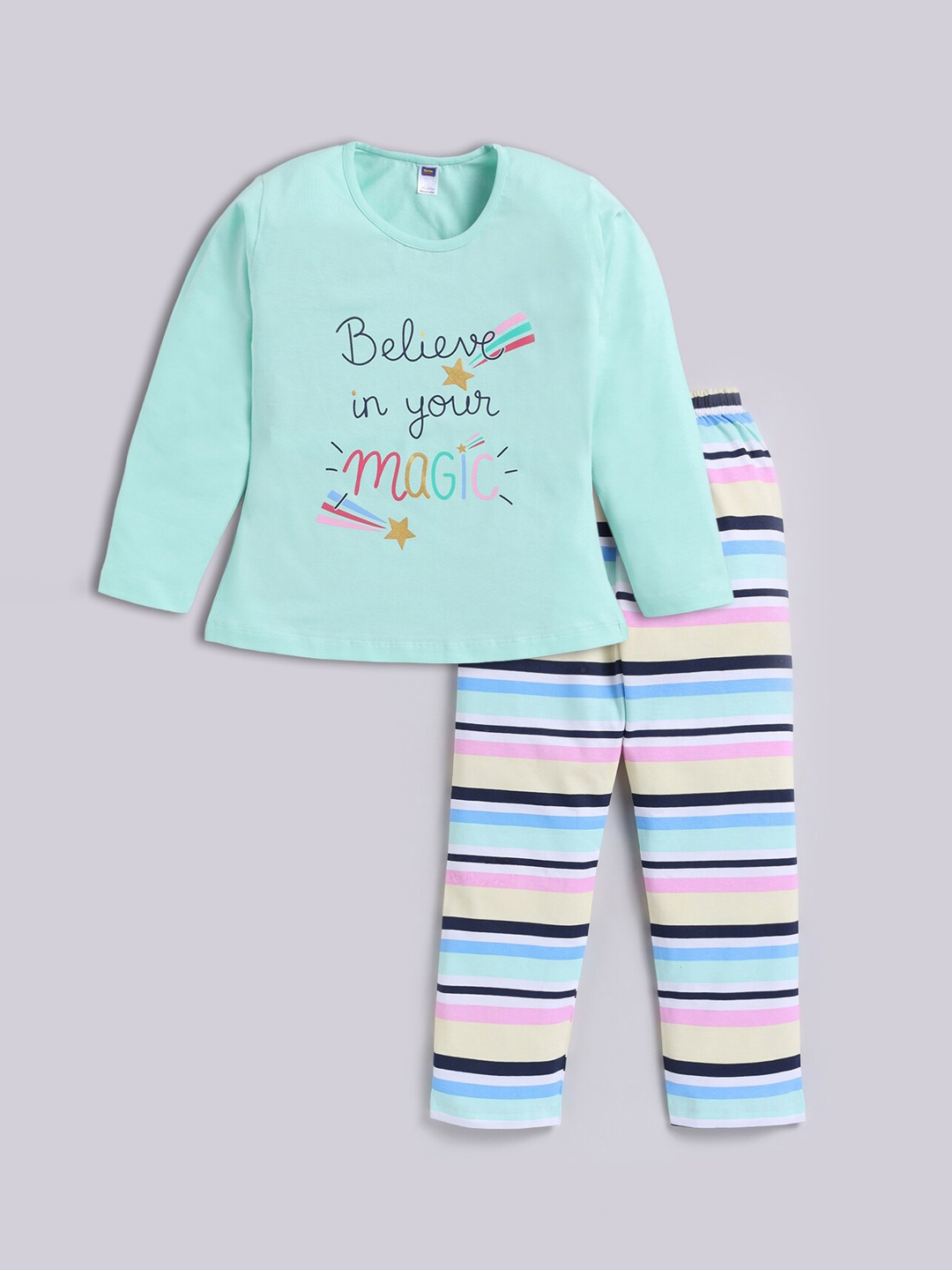 

Nottie Planet Girls Pure Cotton Printed T-Shirt & Trousers, Green