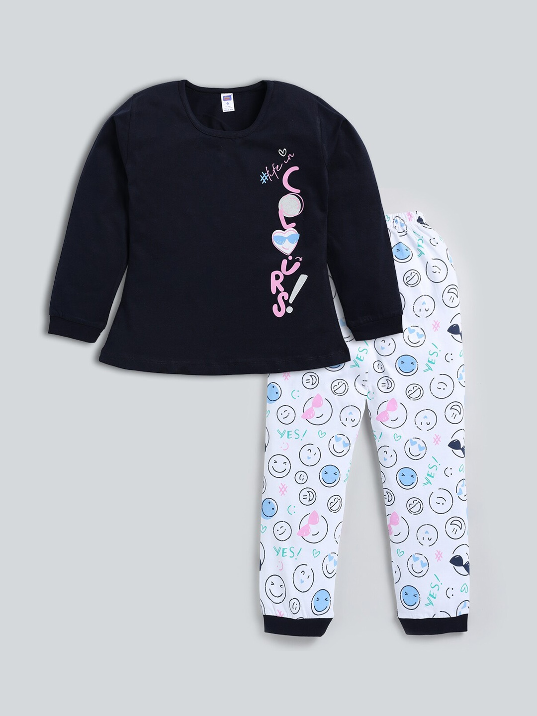 

Nottie Planet Girls Printed Pure Cotton T-Shirt With Trousers, Navy blue