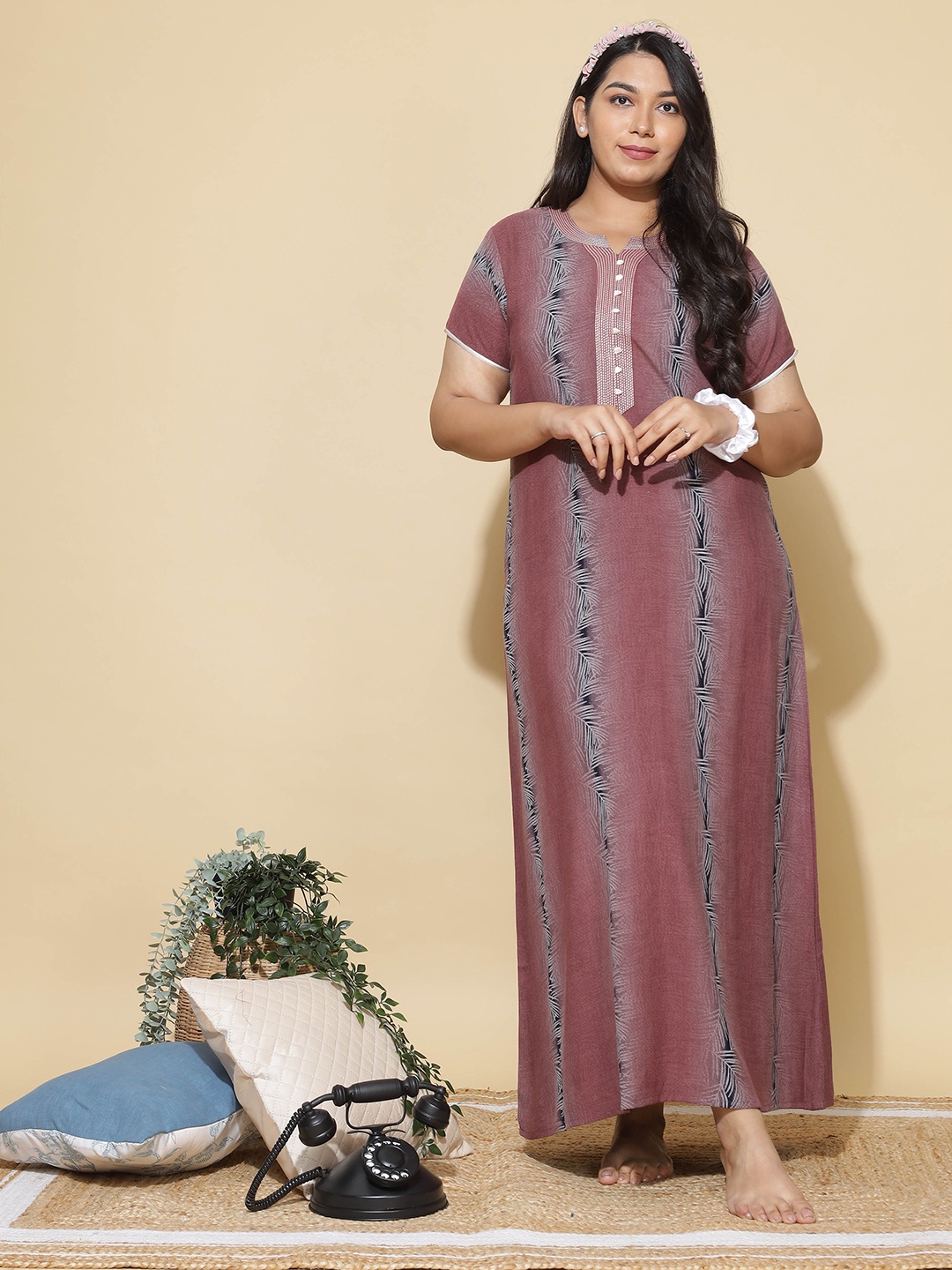 

9shines Label Tropical Printed Maxi Nightdress, Rust