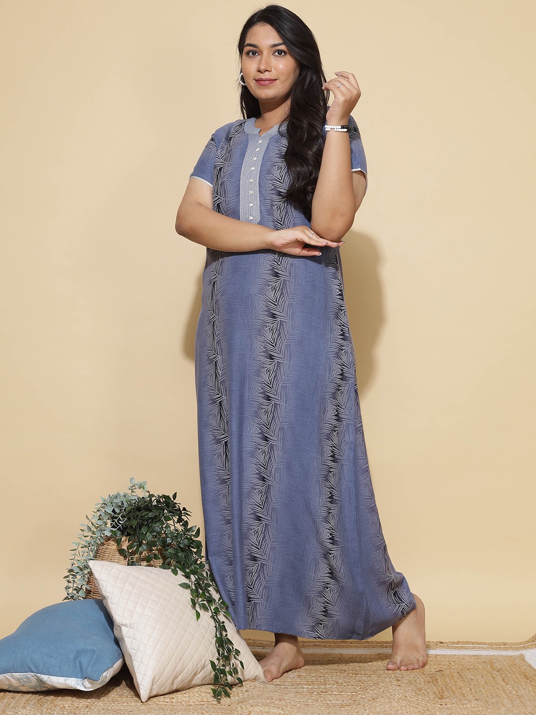 

9shines Label Tropical Printed Maxi Nightdress, Blue