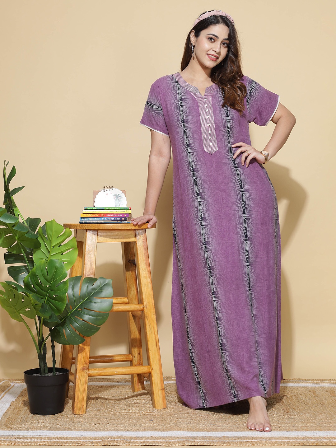 

9shines Label Tropical Printed Maxi Nightdress, Lavender