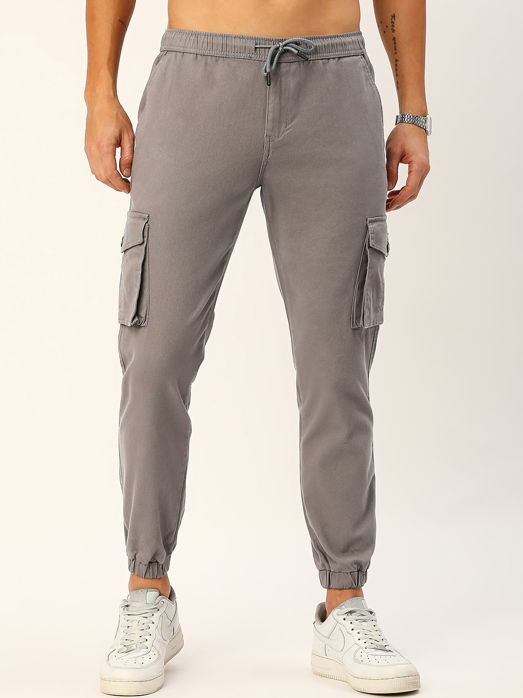 

Provogue Men Smart Slim Fit Mid-Rise Joggers, Grey