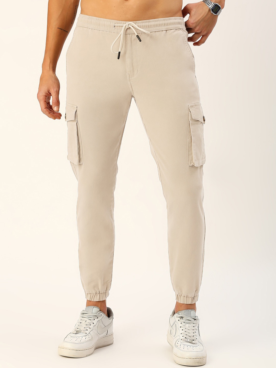 

Provogue Men Smart Slim Fit Mid-Rise Joggers, Beige