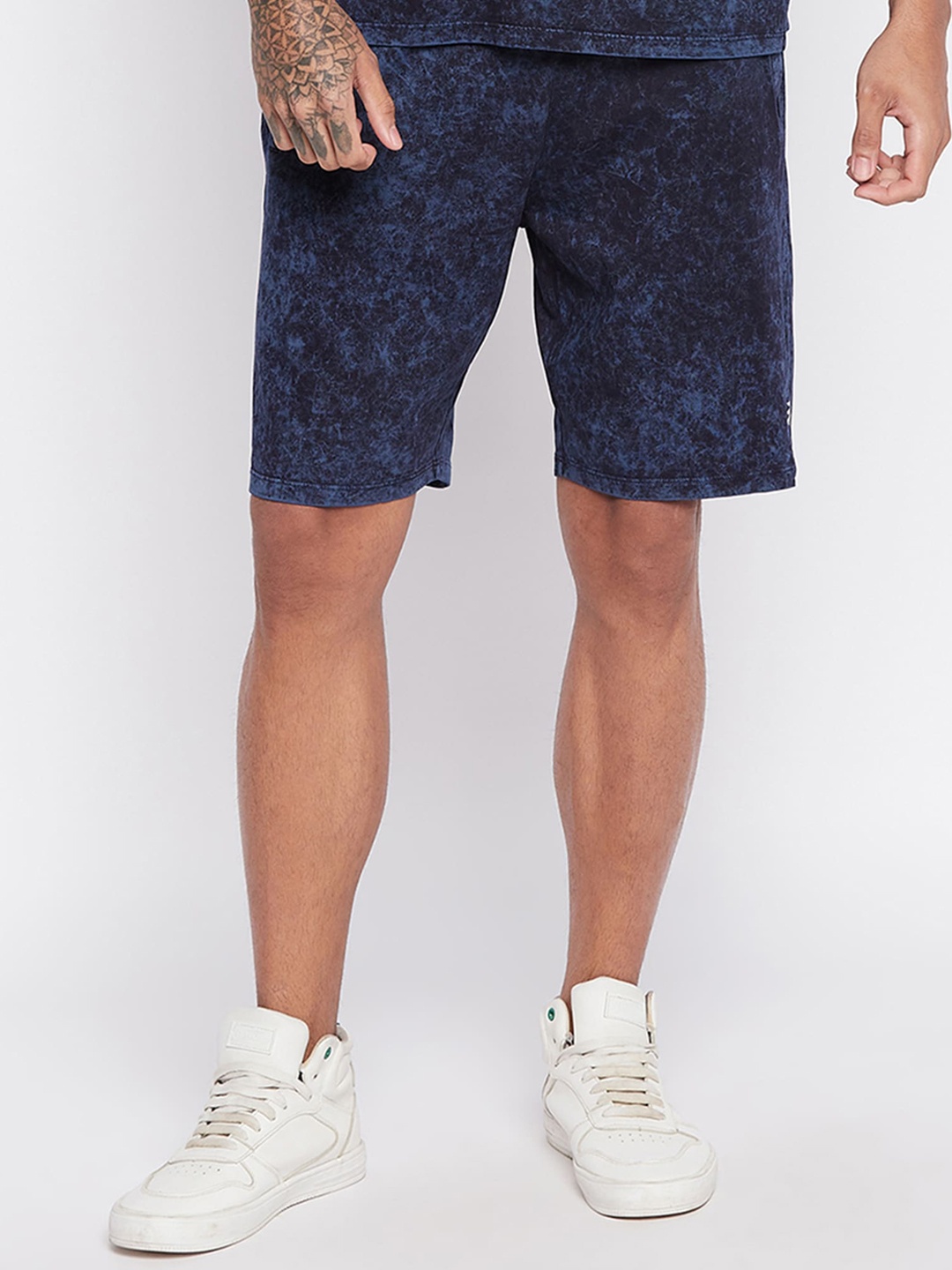 

EDRIO Men Floral Printed Cotton Shorts, Navy blue
