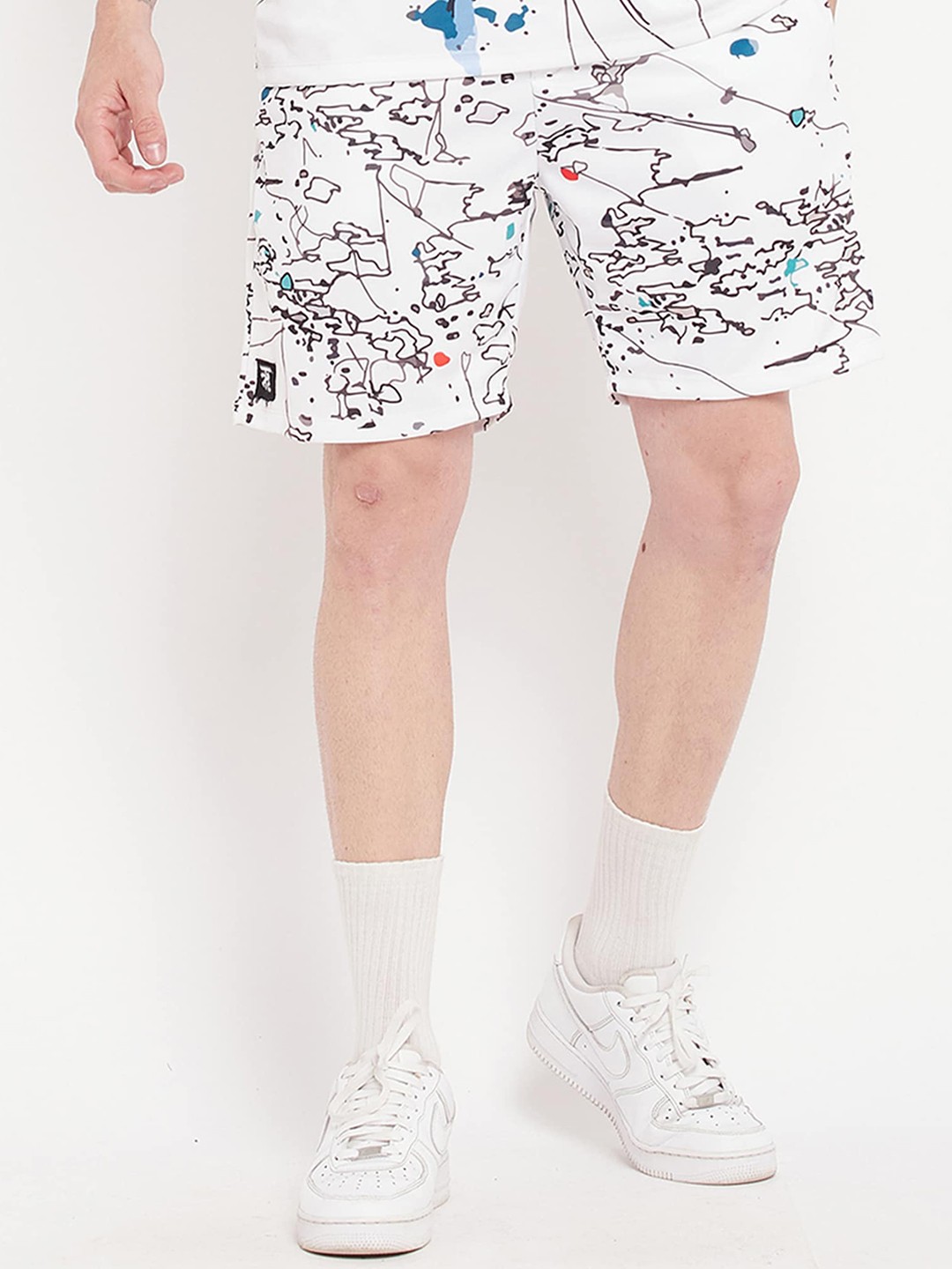

EDRIO Men Abstract Printed Cotton Shorts, White