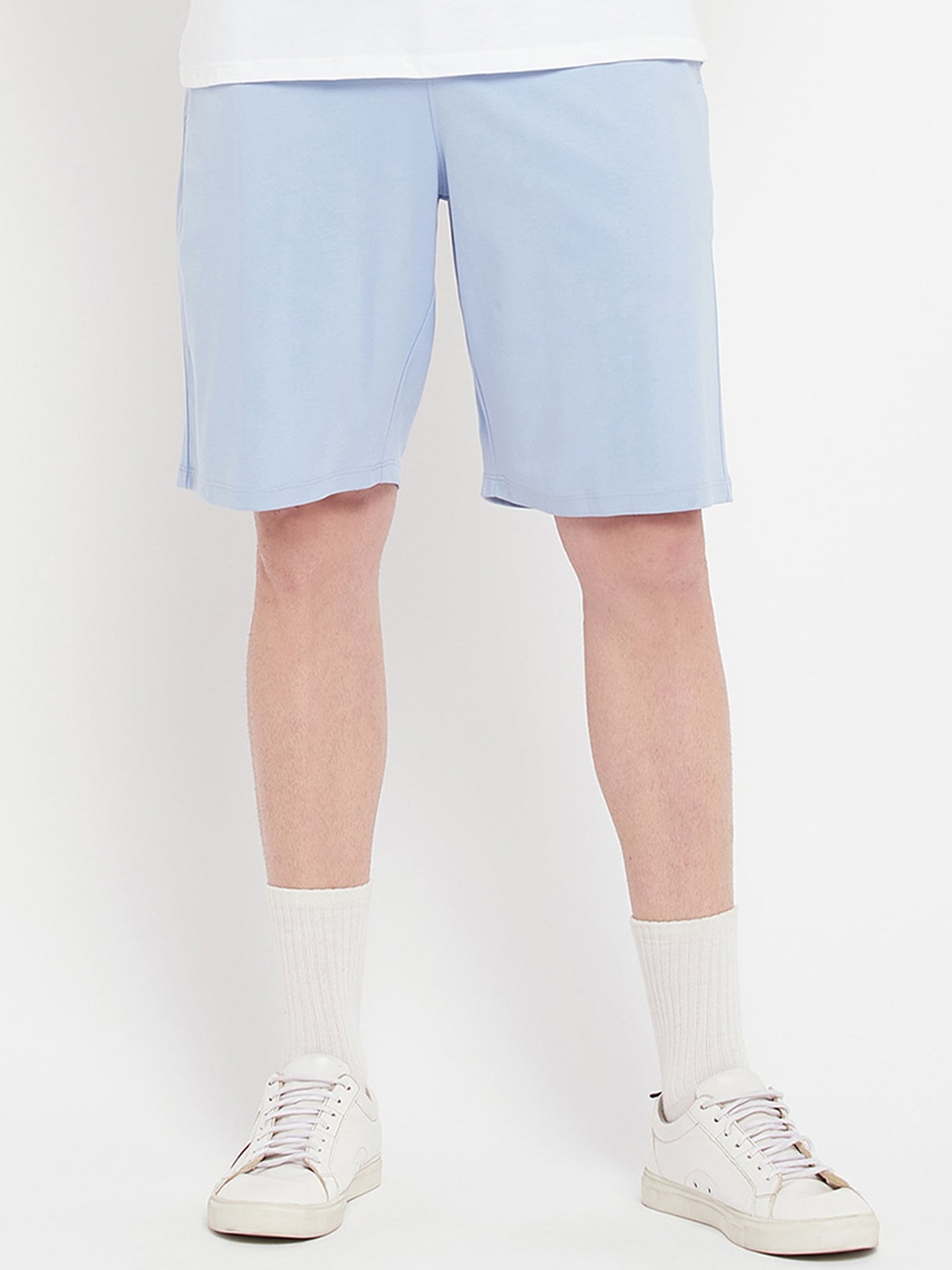 

EDRIO Mid-Rise Cotton Shorts, Blue