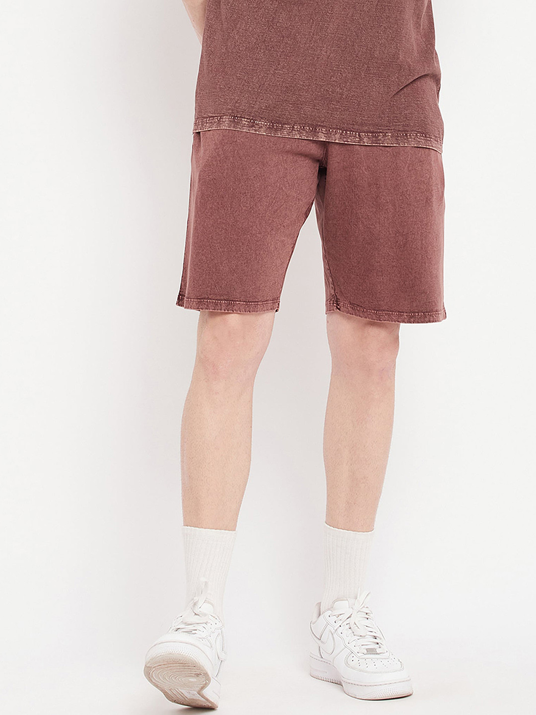 

EDRIO Mid-Rise Cotton Shorts, Rust