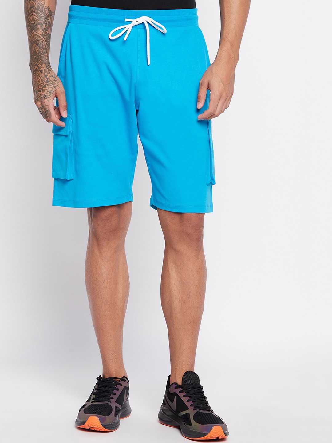 

EDRIO Mid-Rise Cotton Shorts, Blue