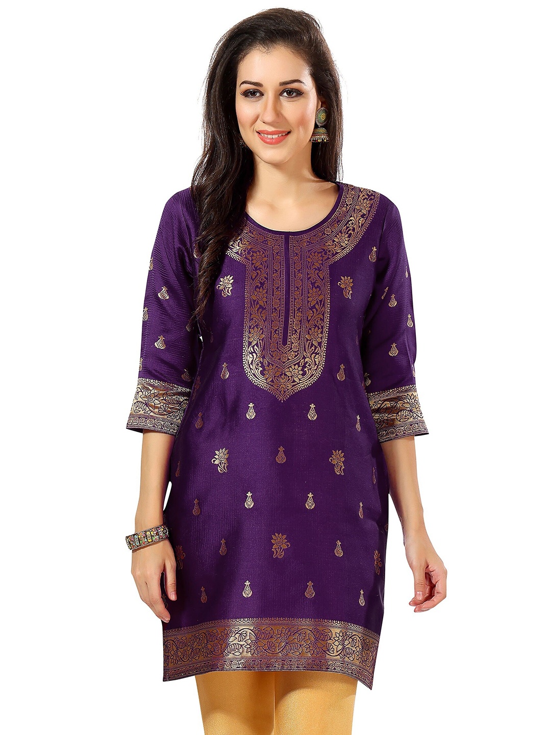 

keshubaba Ethnic Motifs Woven Design Banarasi Jacquard Kurti, Purple