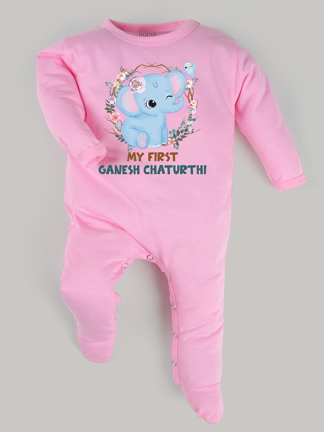 

FFLIRTYGO Infant Ganesh Chaturthi Printed Pure Cotton Sleepsuit, Pink