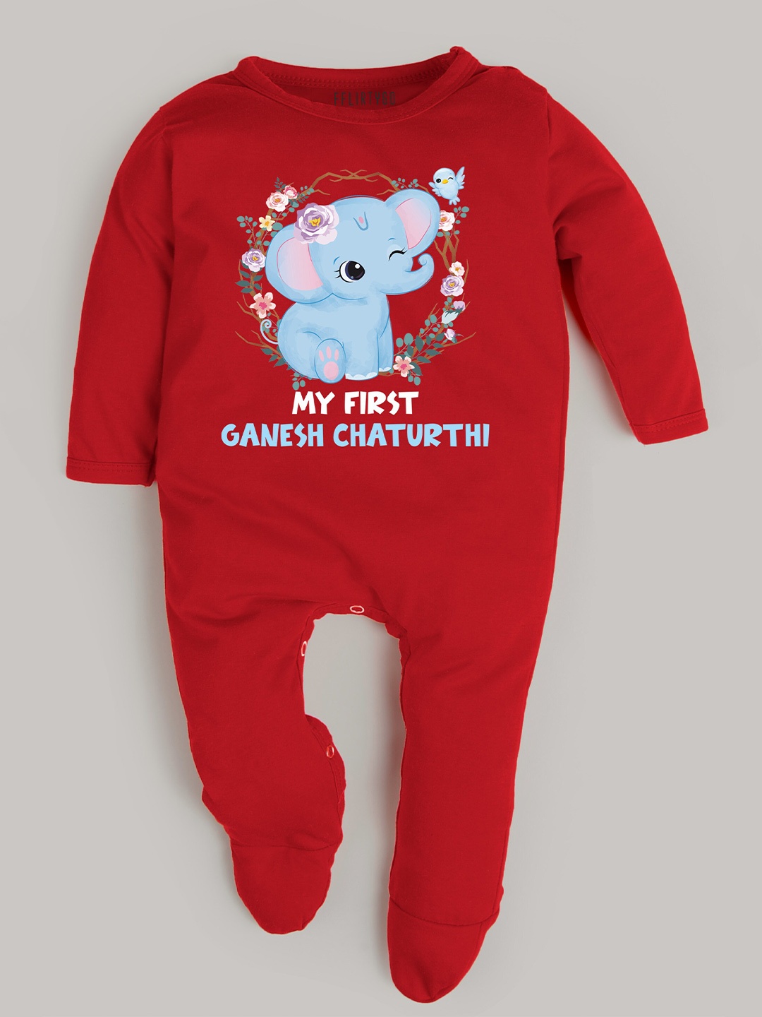 

FFLIRTYGO Infant Ganesh Chaturthi Printed Pure Cotton Sleepsuit, Red