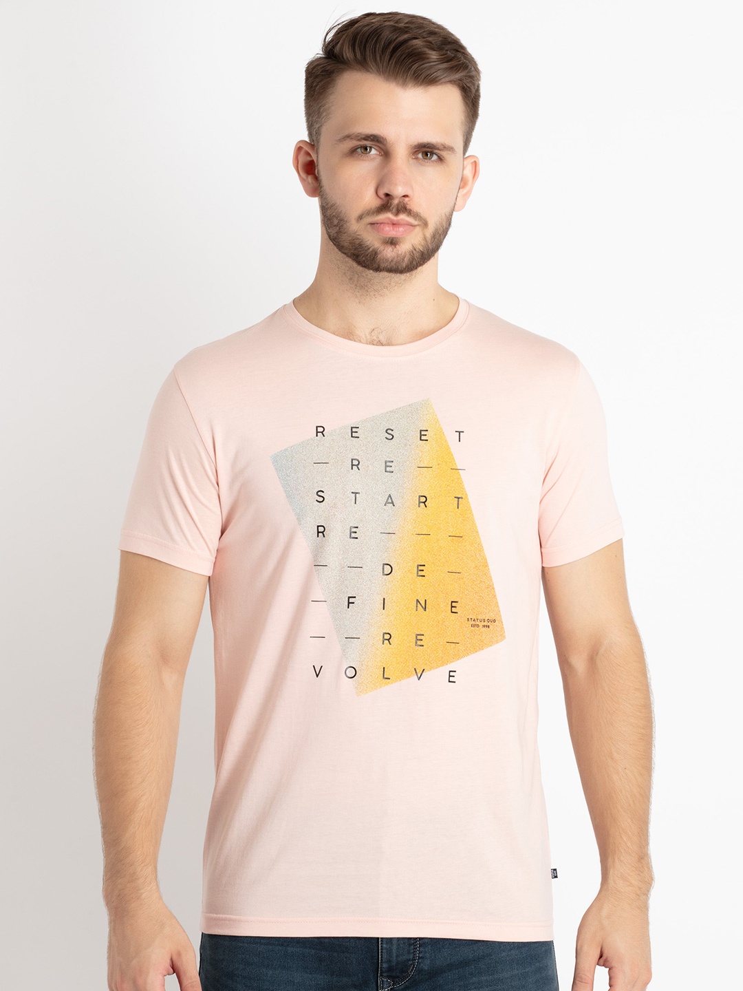 

Status Quo Typography Printed Pure Cotton T-shirt, Pink